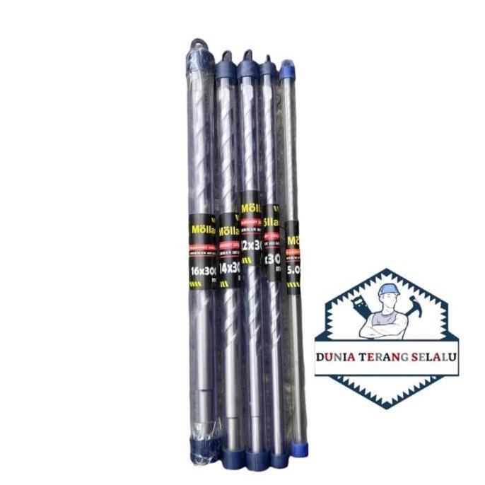 Mata Bor Tembok PANJANG MOLLAR 5 6 8 10 12 14 16 mm - Bor Beton 30cm