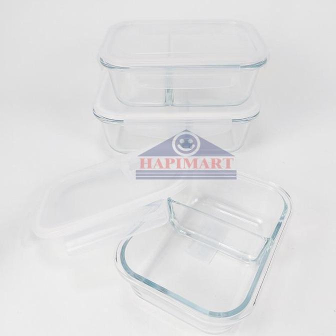 Glasslock Wadah Tempat Makanan Persegi 2 Sekat Storage Putih Satuan