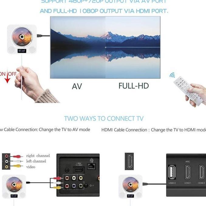 INDIALO Portable CD Player/Wall Mountable Portable Bluetooth CD Player