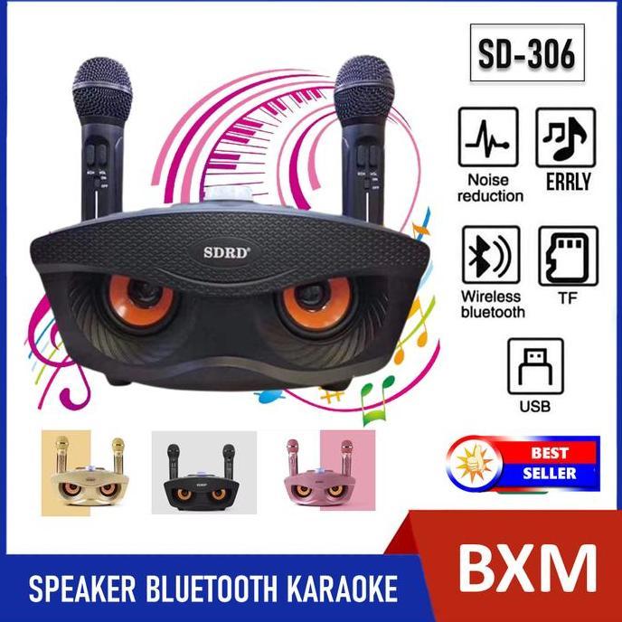 NEW MIC SPEAKER KARAOKE 2 MIC PORTABLE WIRELESS BLUETOOTH  SDRD SD-306 ORI