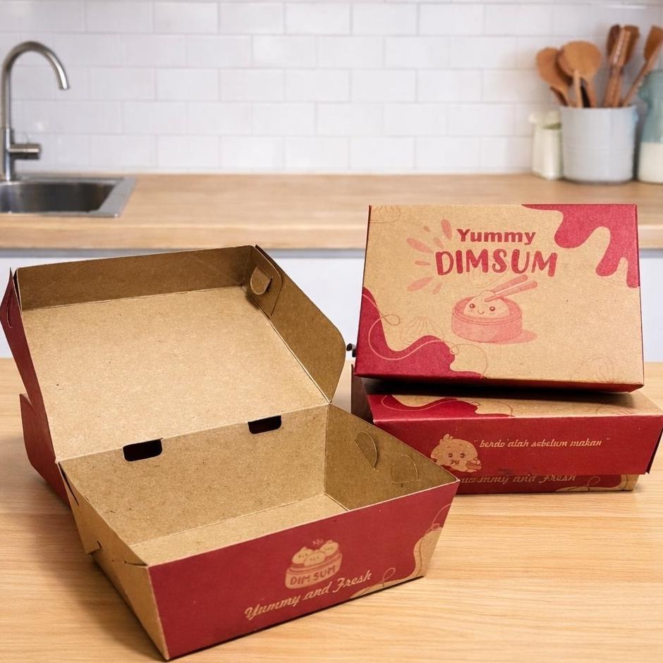 Box Dimsum Kraft ( Isi 50 Pcs ) Lunch Box Dimsum Kraft Dus Box Dimsum Laminasi Kotak Dimsum Kraft La