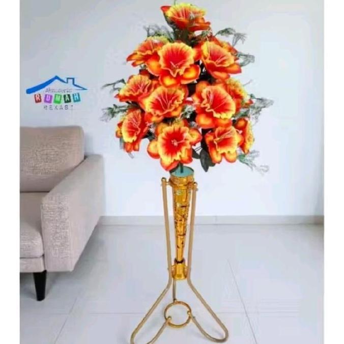 BUNGA  Plastik ARTIFICIAL GLORIA KEMBANG SEPATU 18 KUNTUM DENGAN POT STANDING BESI HI