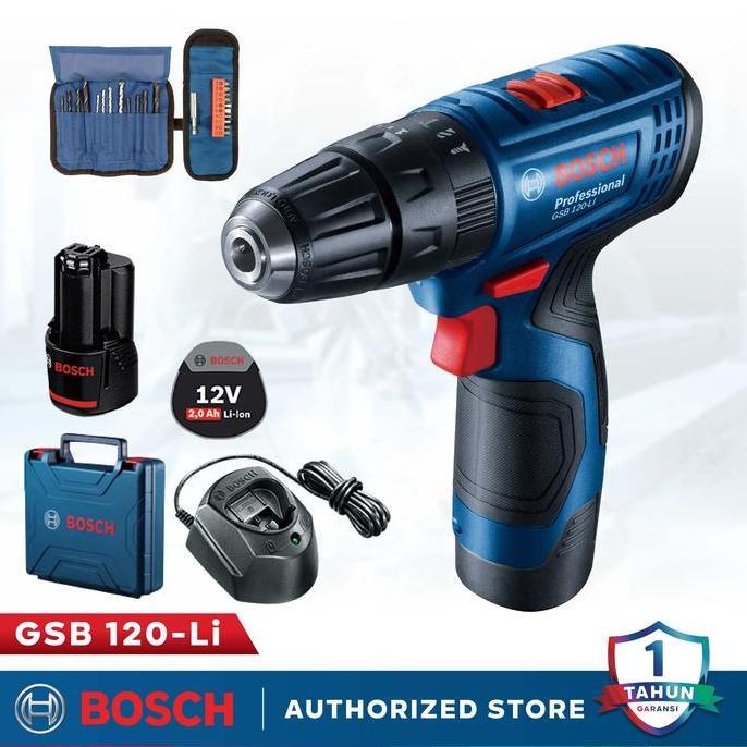 Powerx- Bosch Gsb 120-Li Cordless Impact Drill Bor Tembok Baterai 120 Li Accessories Bor Cordless Bo