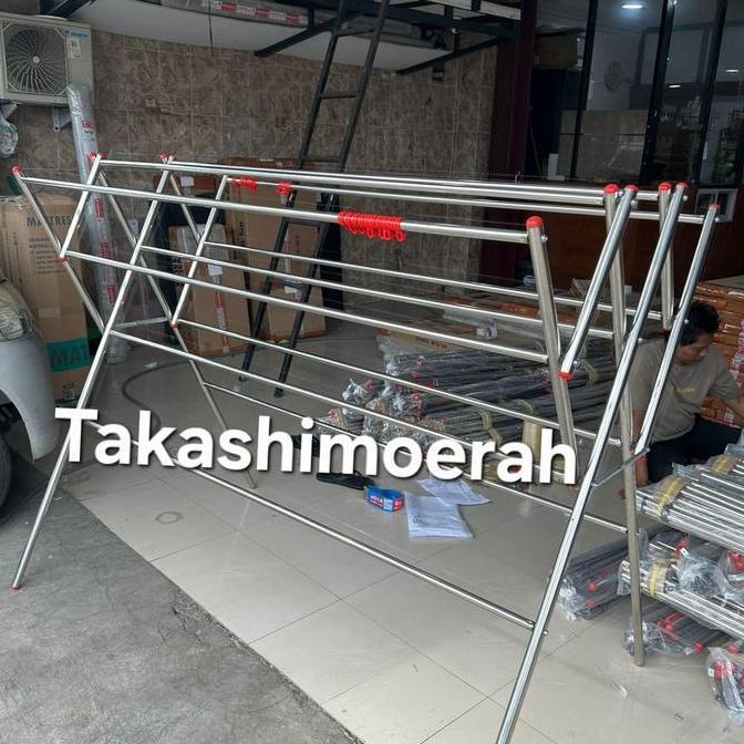 Hai_Hai- Takashimoerah Jemuran Pipa Stainless Steel 180Cm Palang 9 & 11 Bonus Canteran Hanger Diamet
