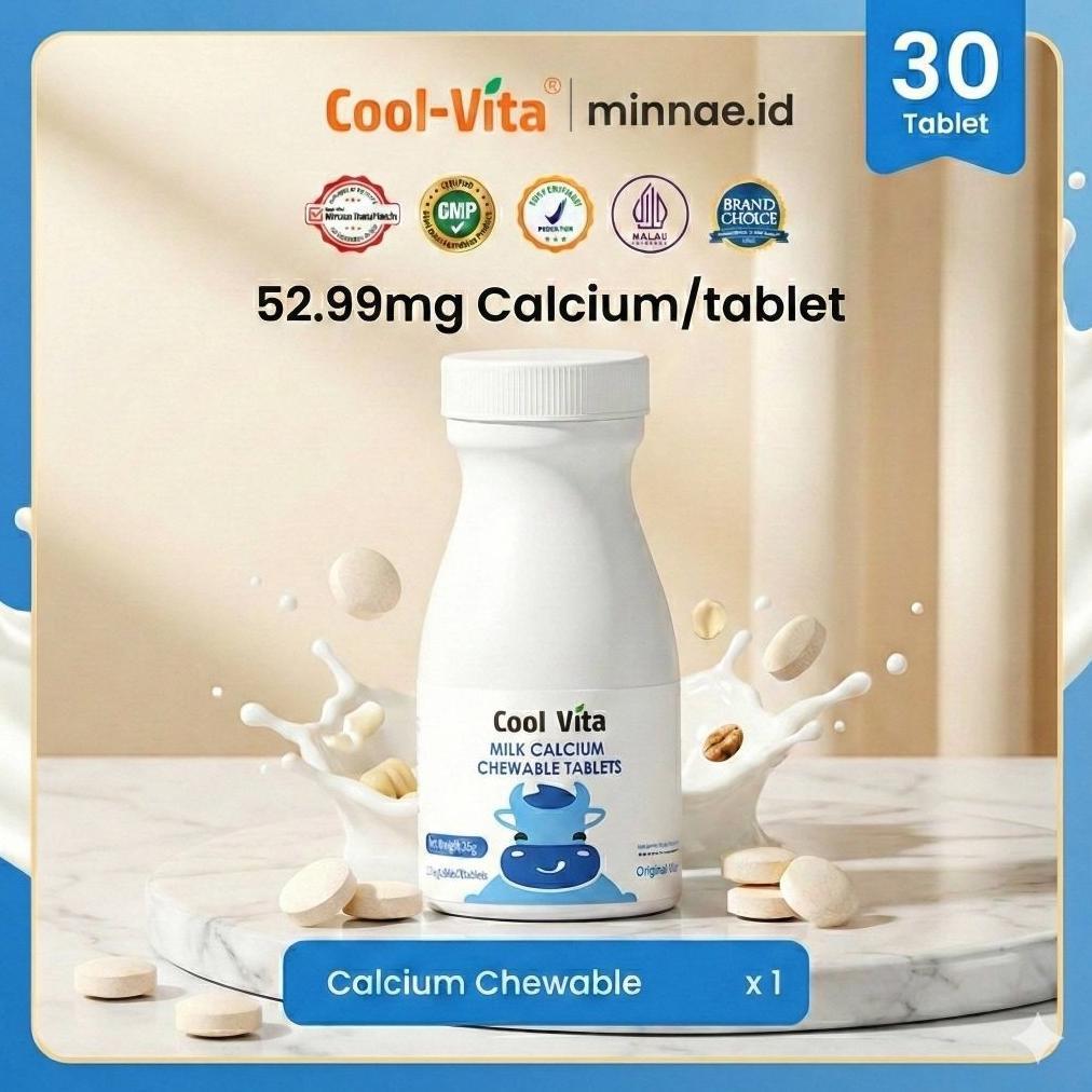 Coolvita Milk Calcium Chewable Tablet Rasa Original 1 Botol Isi 30 Tablet Suplemen Kalsium Tulang Me
