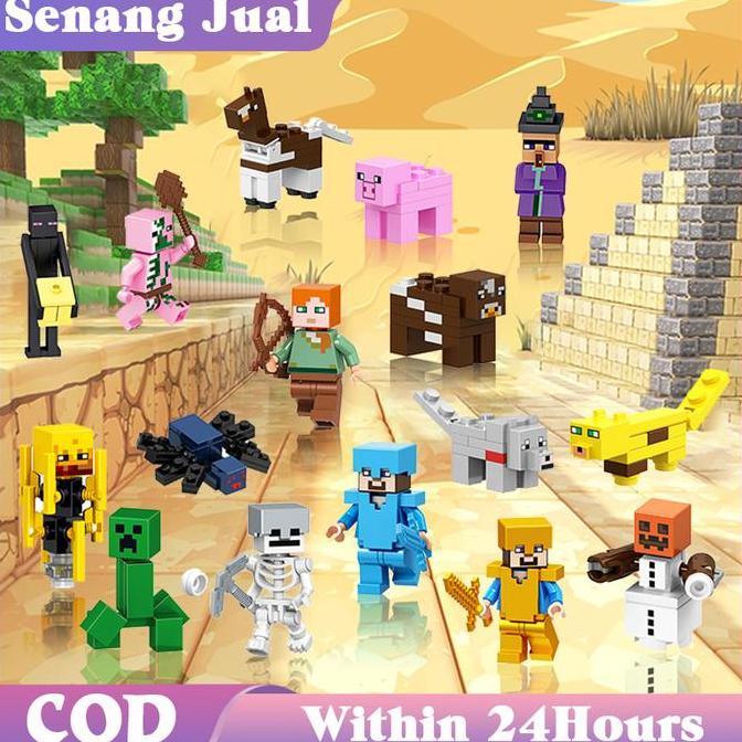 NAUMI 1Set Minifigure Minecraft Mainan Balok Minecraft Enderman Zombie Miniatur Mine Craft Minicraft