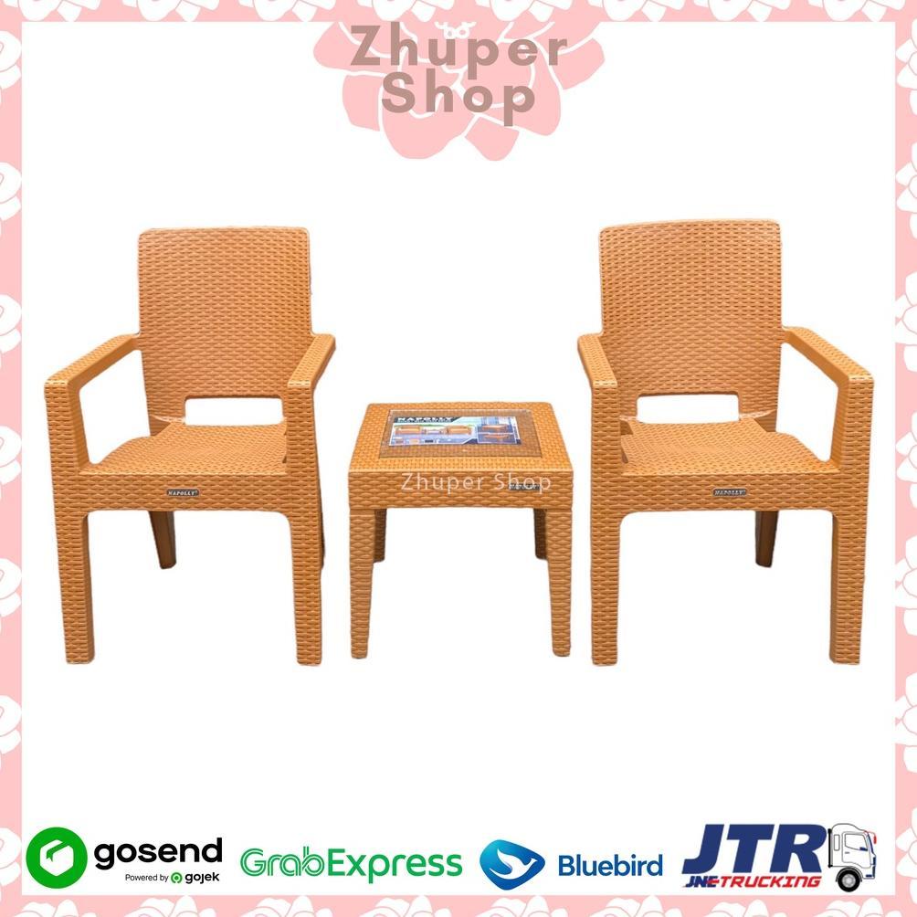 1 Set 2 Kursi Teras Napolly Big 8R3 + Meja Mapan 45 | Kursi Taman Plastik | Bangku Plastik Modern | 
