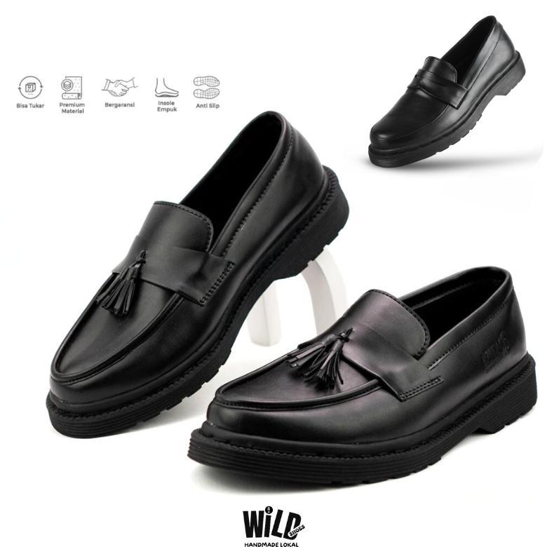 Grade Ori Sepatu Pantofel Hitam Coklat Pria Tanpa Tali Pendek Kulit Swedian Formal Kerja Kantor
