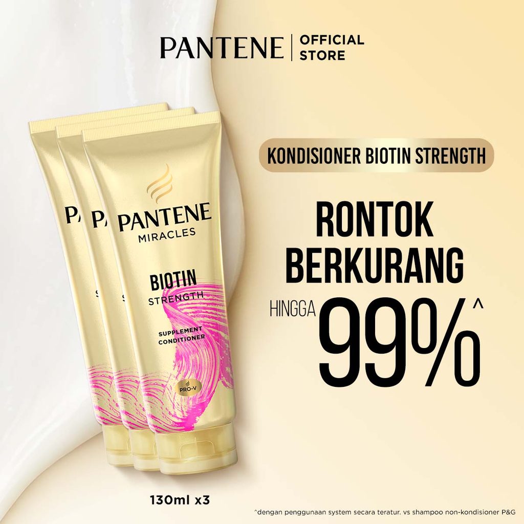 Pantene Kondisioner Anti Rontok Miracles Biotin Strength Perawatan Rambut Pro-V 130ml x3 / Pantene M