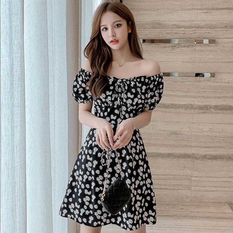 diskon dress daisy korea bunga-bunga katun (ld 80, p 70)