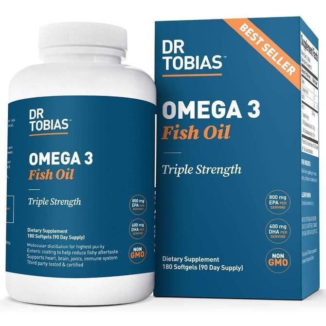 NEW DR. TOBIAS OMEGA 3 FISH OIL TRIPLE STRENGTH, BURPLESS, NON-GMO, NSF-CE ORI