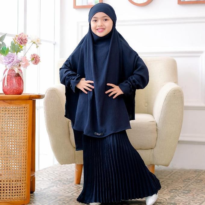 Original Salvina Kids - Gamis Anak Plisket  French Khimar Free Cadar Usia 4 Sampai 15 Tahun Malika S