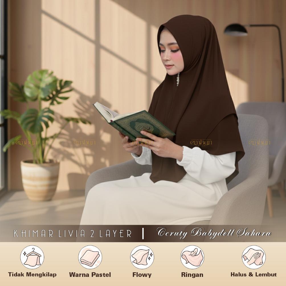 EXCLUSIVE HIJAB KHIMAR INSTANT SYAR'I DUA LAYER PAD BUSA MAT CERUTI BABYDOLL | KERUDUNG WARNA MAHOGA