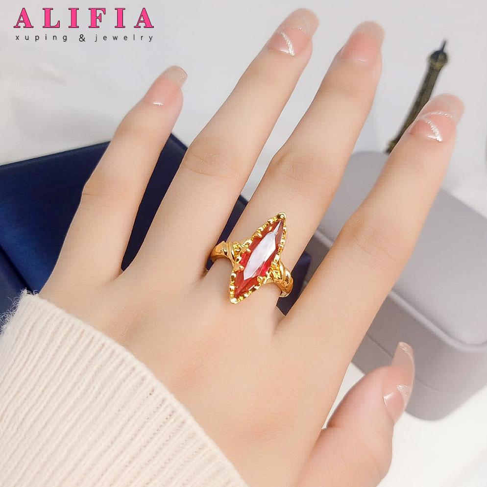 PREMIUM Cincin Batu Merah Delima Dewasa Pria Dan Wanita Lapis Emas 22K Titanium 2026