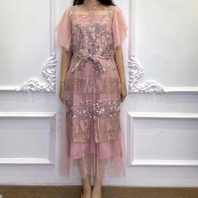 Kleid- Nadeliene - Ravienna Dress 2In1 Pesta  Gaun Party Brukat Brokat Mewah Elegant Natal Kondangan