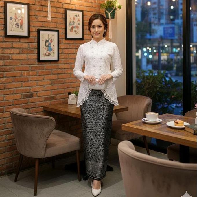 COD-Kebaya Anisa Modern Putih/Kebaya wisuda/Kebaya Tile Payet Mewah TF