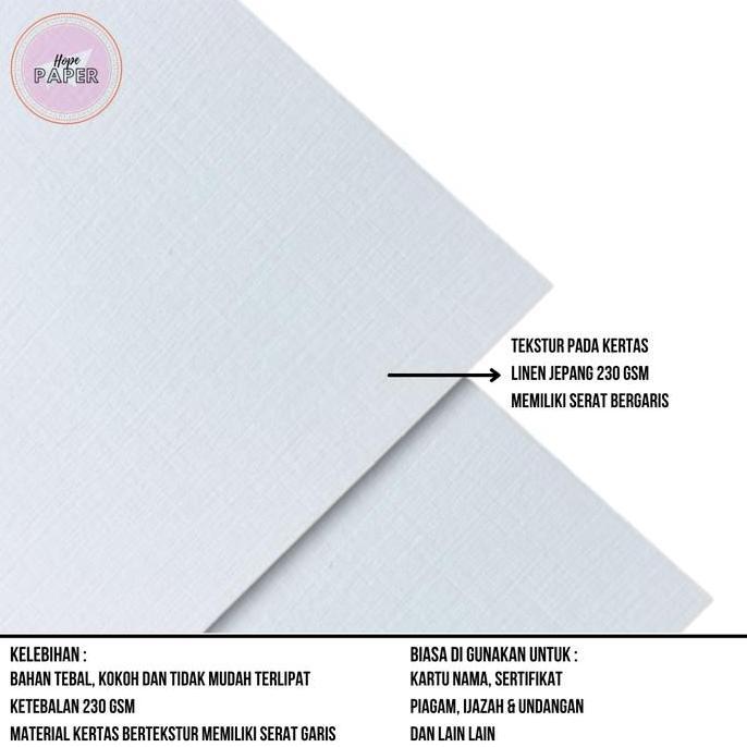 Packen- Kertas Linen F4 230 Gsm Isi 50 Lembar / Kertas Linen Jepang F4 / Kertas Sertifikat F4 / Kert