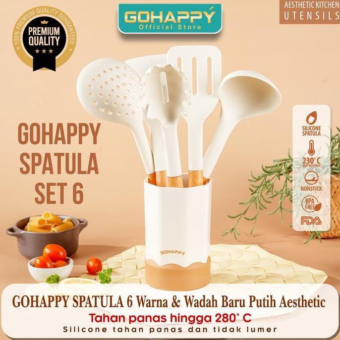 TERMURAH - GOHAPPY CHOCO SPATULA SILICON SET HX26 swiss wooden silikon Plengkap