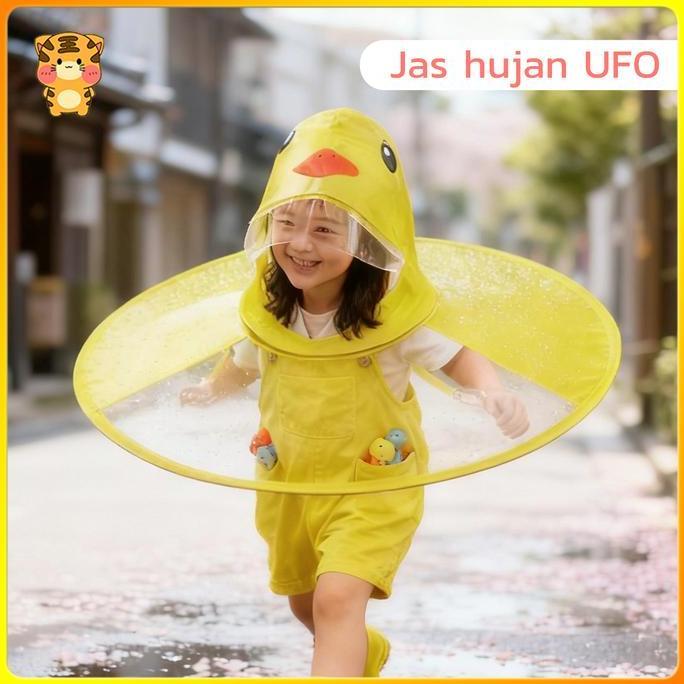 Jaket Hujan Bayi & Anak Ponco Bebek Kuning dengan Topi UFO Anti Basah Lucu & Nyaman C487