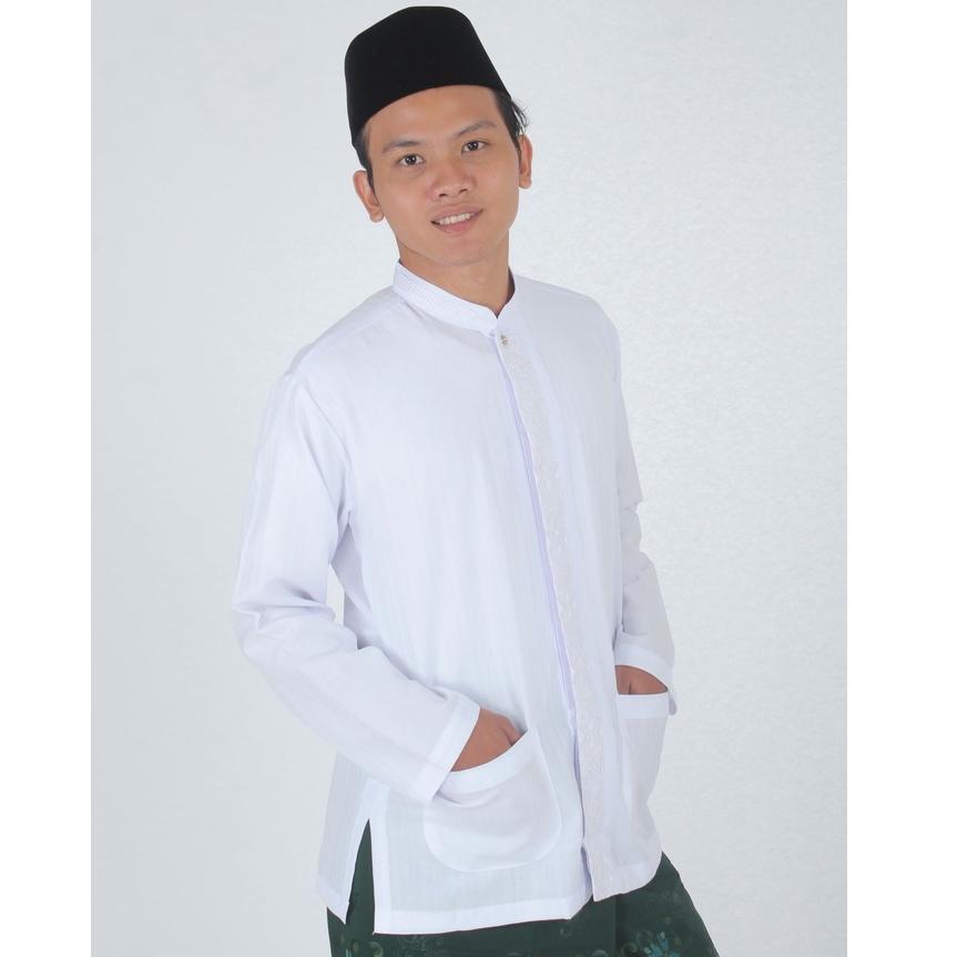 hot sumberrejekijeans - baju koko putih lengan panjang bordir termurah (bonus dus)