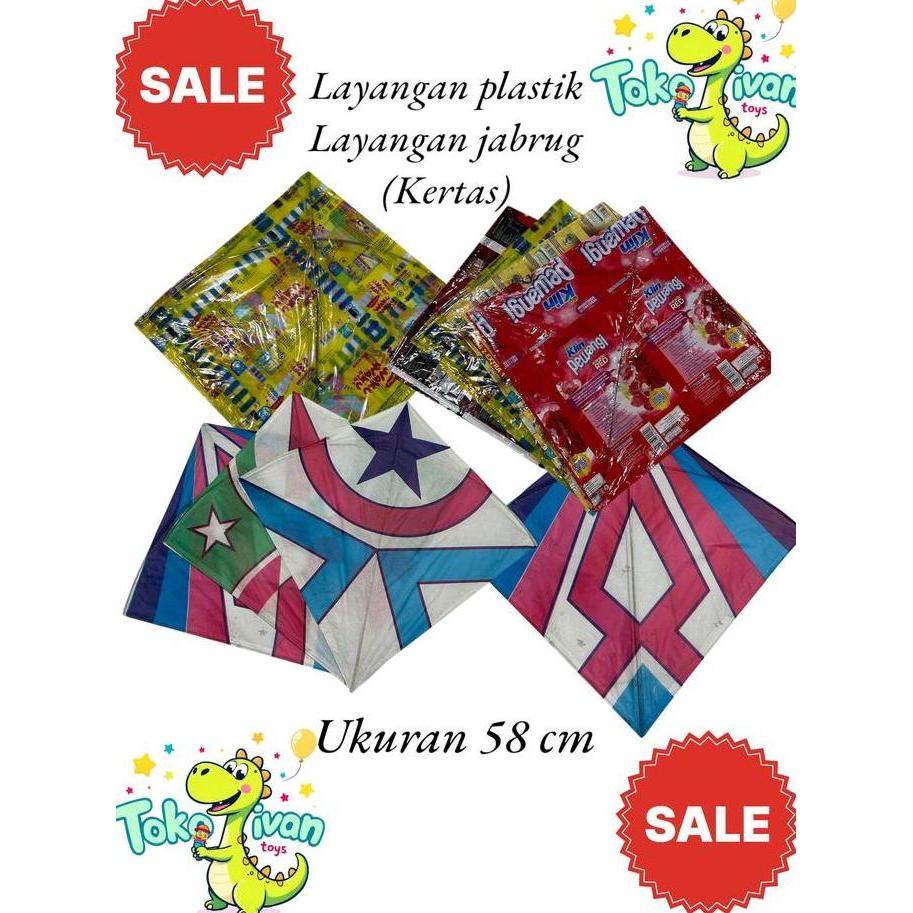 Grosir Layang-Layang Plastik & Kertas 50 dan 100 pcs Ukuran 58 cm Murah Berkualitas Layangan Jabrug 