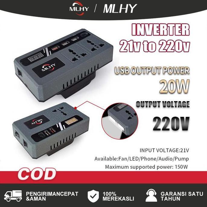 MLHY Inverter Baterai Lithium Makita Soket 150W Model Plus USB 220V  Fast Charging Portabel untuk Ki