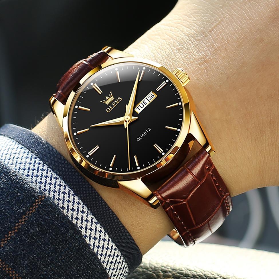 OLEVS Jam Tangan Couple Pasangan Original Anti Air Analog Kulit Terbaru Cod