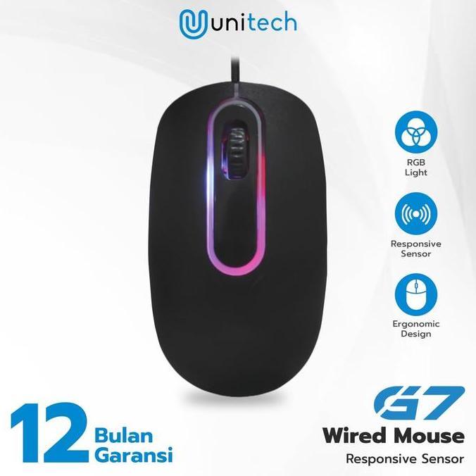 Xfour- Mouse Kabel Unitech G7 Rgb Led Untuk Notebook Laptop Pc & Laptop 1200 Dpi
