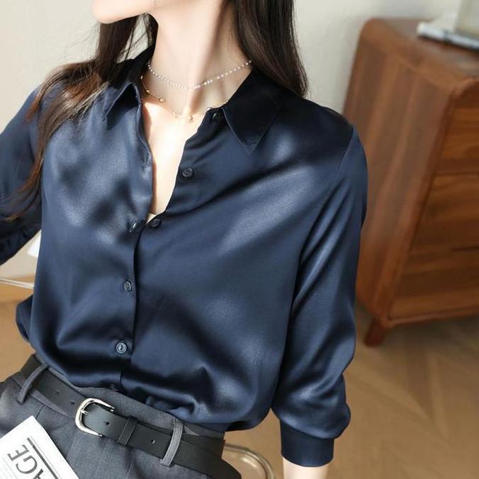 Uprelig- #Bellasstyle Kemeja Wanita Lengan Panjang Satin Silk Kualitas Tinggi Fashion Wanita Mewah 1