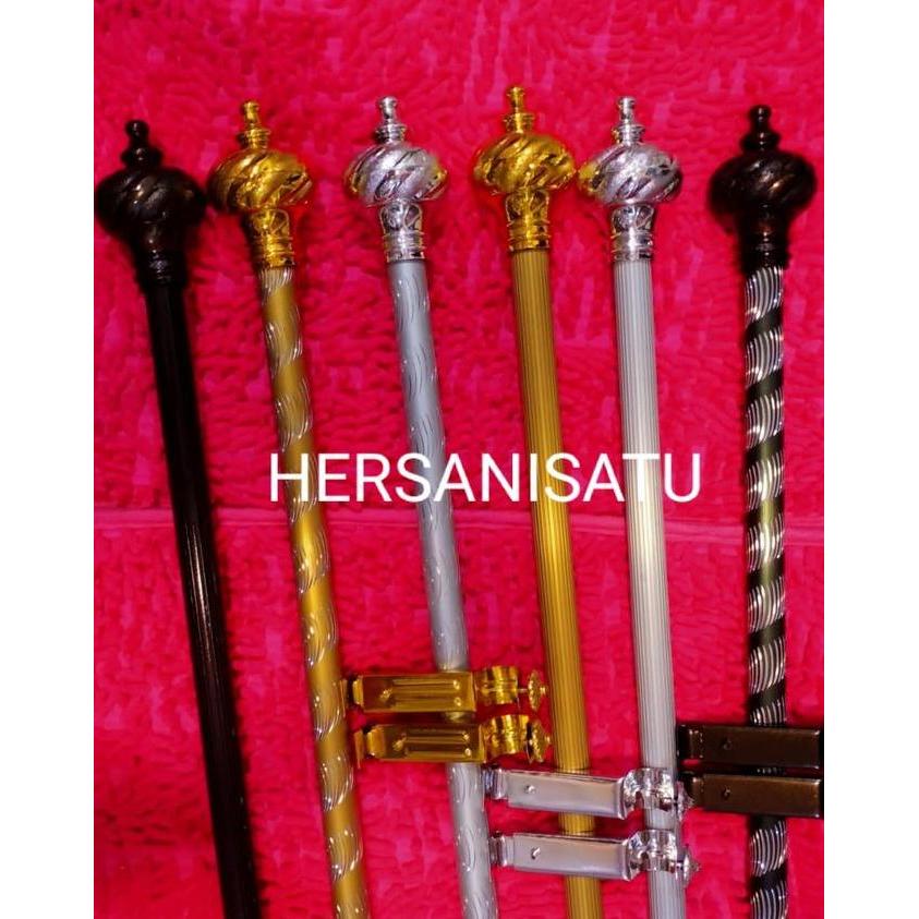 Salotto- Besi Gorden 1 Meter Full Set Batang Hordeng Pintu Jendela Kayu Dipasang Di Dinding Kamar Ti