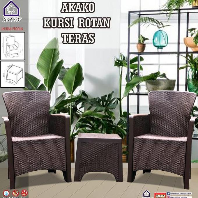 Meja Kursi Teras Minimalis Plastik Akako AKR (Set 1 Meja 2 Kursi)