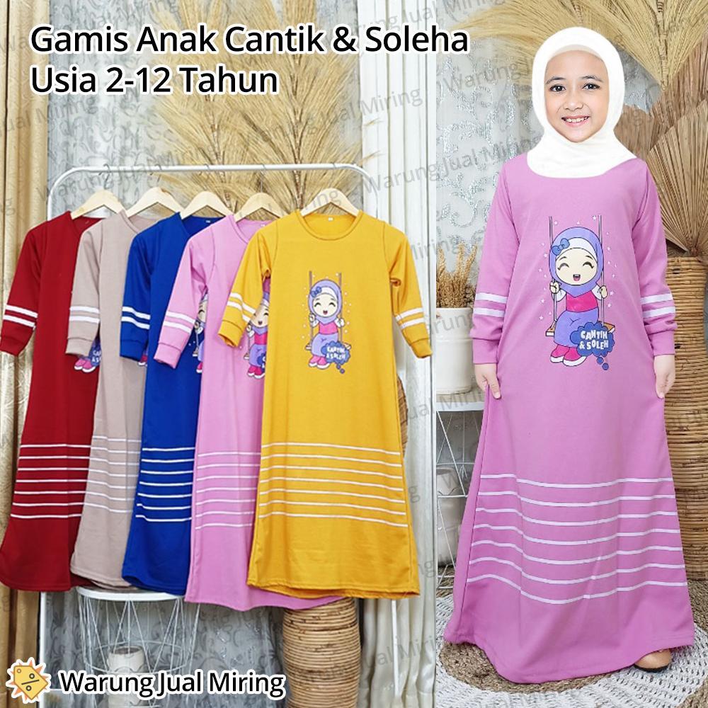 New Gamis Anak Cantik & Soleha 2-12 Tahun Gambar Karakter Sablon Bahan Voxy Melar Balita Batita Mura