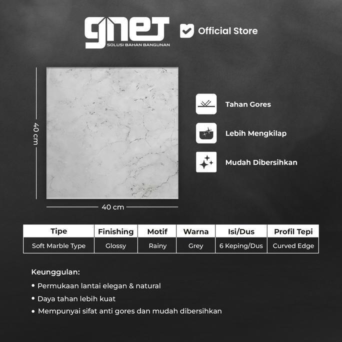 GNET Ceramic Rainy Grey 40X40 | Keramik Lantai Marble Glossy TD