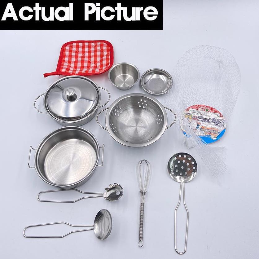 MURAH 10Pcs Mainan Masak-Masak Stainless Anak Mainan Anak Dapur Set Stainless Kids House Kitchen Toy
