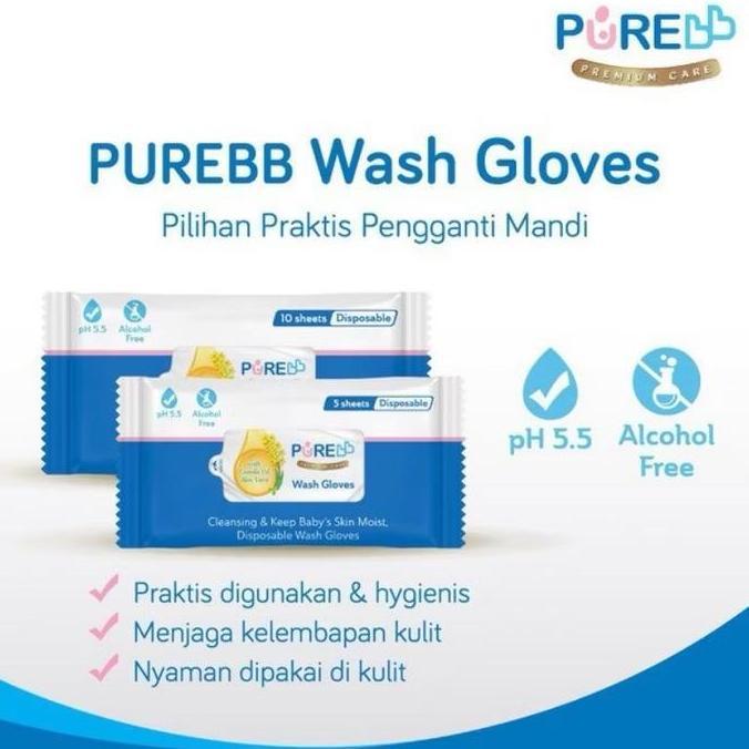 Bambino- Purebb Wash Gloves 5 Sheets 10 Sheets / Washlap / Sabun / Tisu Mandi/ Washlap Bayi / Travel