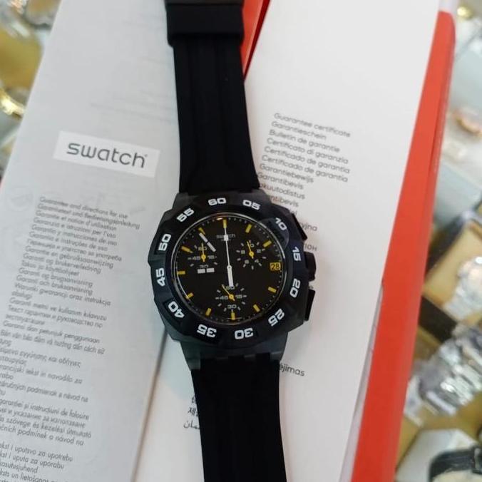 Swatch CHRONO Jam Tangan Pria Strap Karet SUlB414 BLACK HERO Original