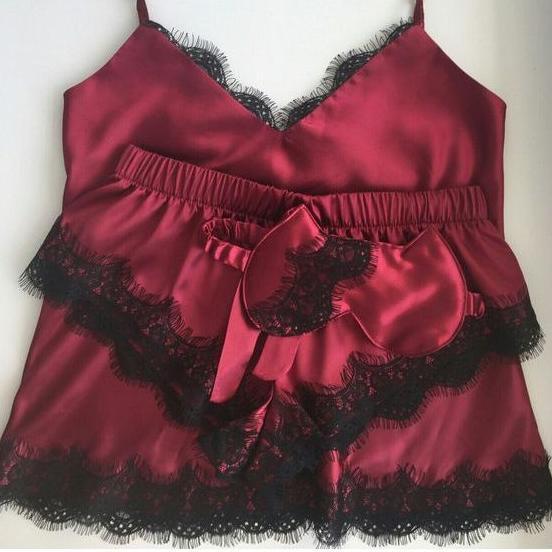 PREMIUM Stelan Piyama Baju Tidur Wanita Tali Satu Celana Pendek Satin Renda #15