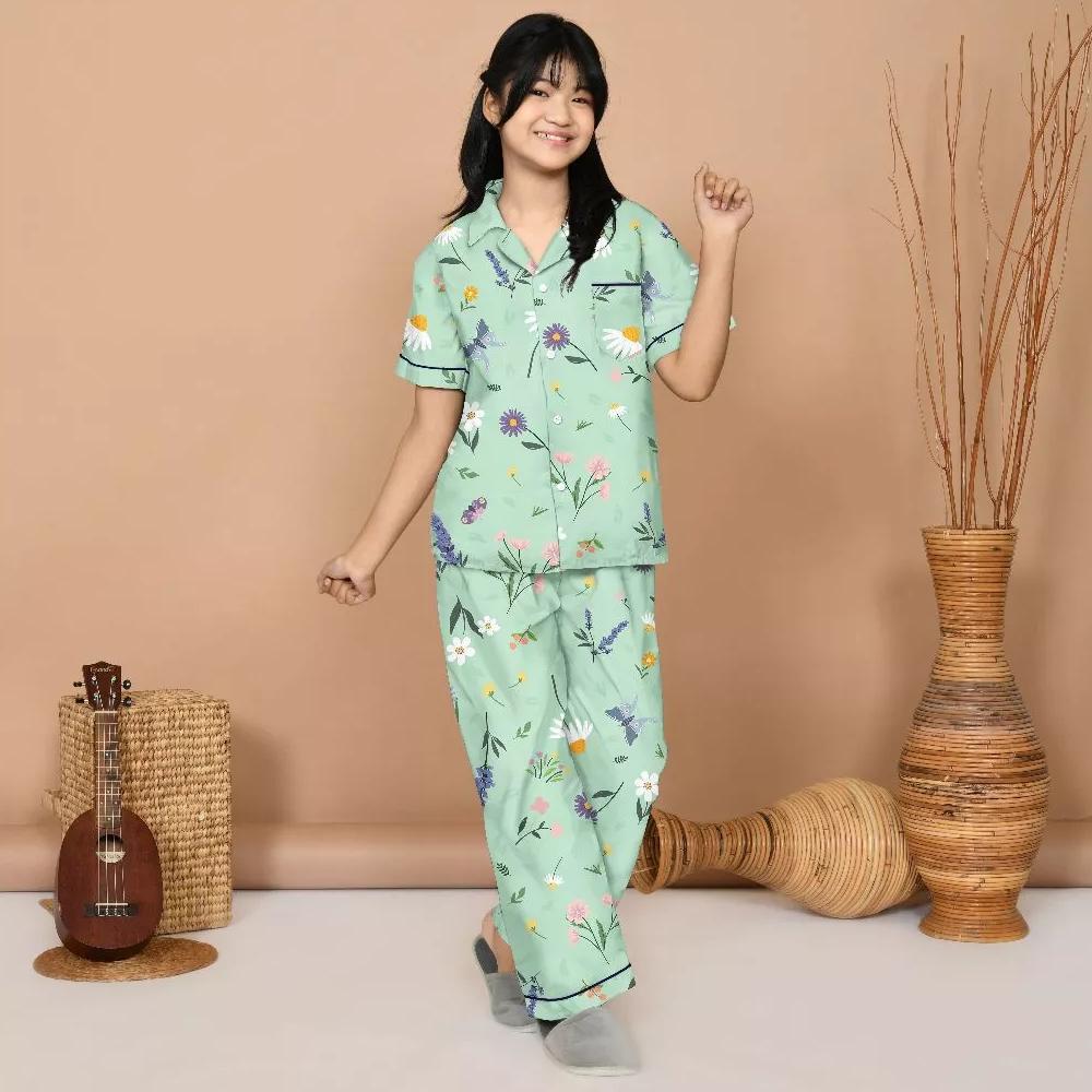New Piyama Anak Perempuan Usia 8 - 12 Tahun Bahan Katun Lembut Baju Tidur Anak