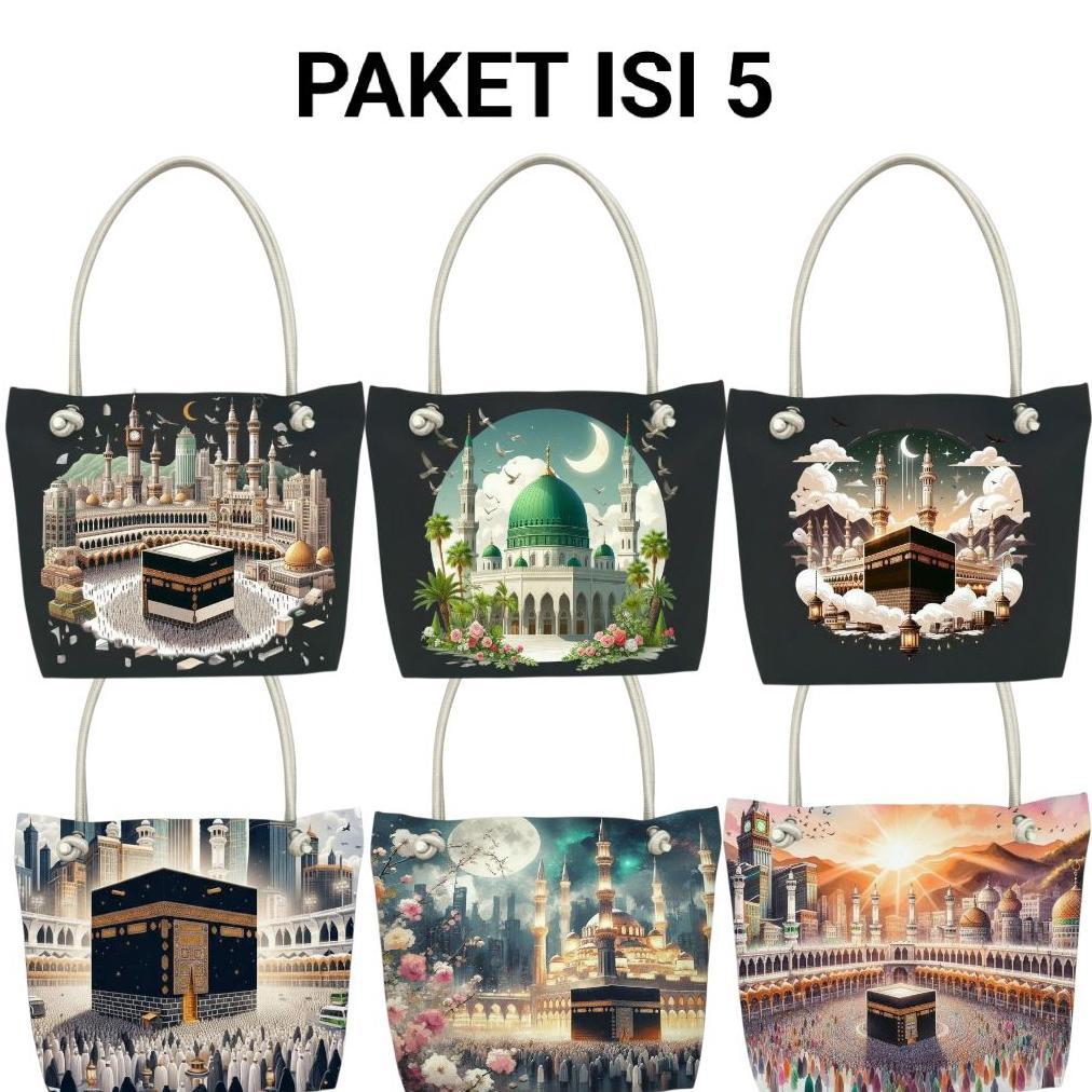 Termurah  Tote Bag Wanita Isi (5 Pcs) Hampers Haji Dan Umroh Tas Souvenir Tas Ibu Ibu Pengajian