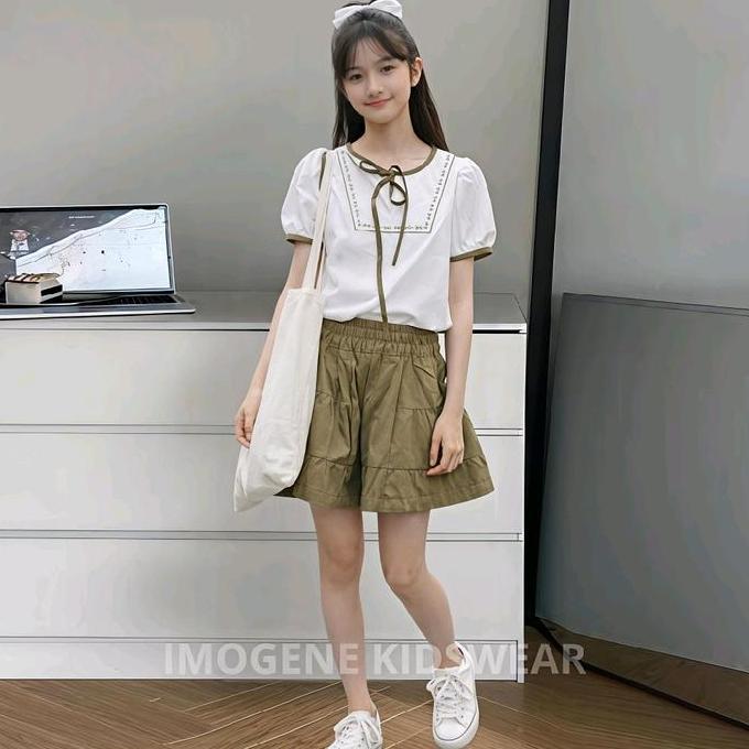 FV-058 SETELAN BAJU PENDEK ANAK PEREMPUAN IMPORT USIA 4-12 TAHUN SETELAN BAJU ATASAN LENGAN PENDEK A