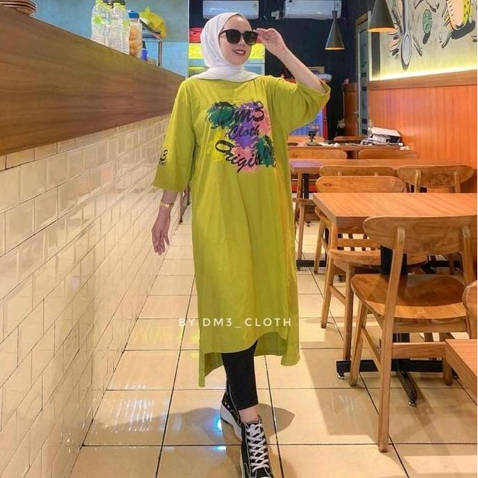 LONG TUNIK DM3.CLOTH - LEMON FONT Kaos Wanita Muslim Oversize