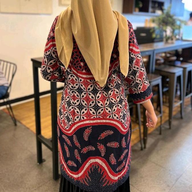 Batik Tunik Model Kancing Depan Motif Kawung Bahan Doby Premium