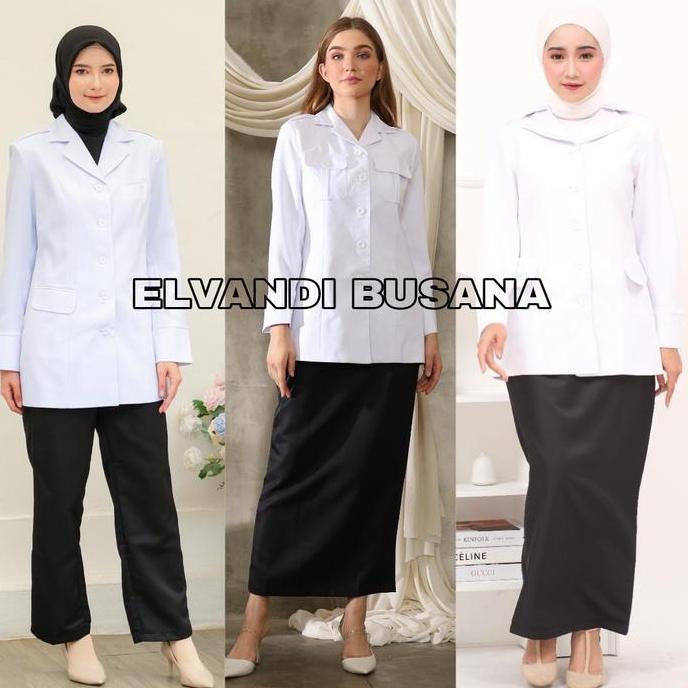 Atasan putih jas wanita / Seragam kerja blazer wanita / Atasan Putih Polos / Atasan putih baju guru 