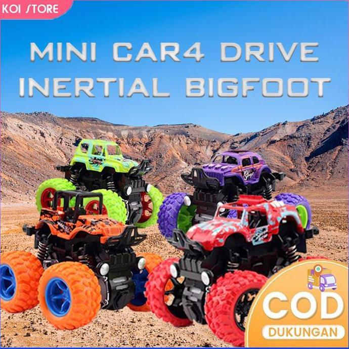 XARIELTA KOI STORE Mini Car4 Drive Inertial Bigfoot Mobil Aksi 360 Putar Peredam Kejut Dorong Tenaga