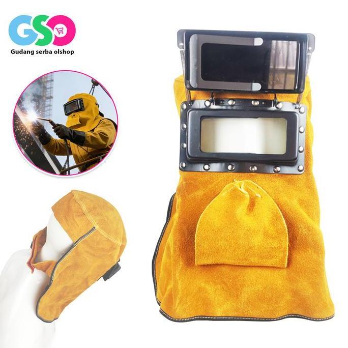 KOLBUNE Topeng Las Kulit Kedok Las Bahan Kulit Sapi Topeng Welding Mask Kap Las Welding Dengan Luban
