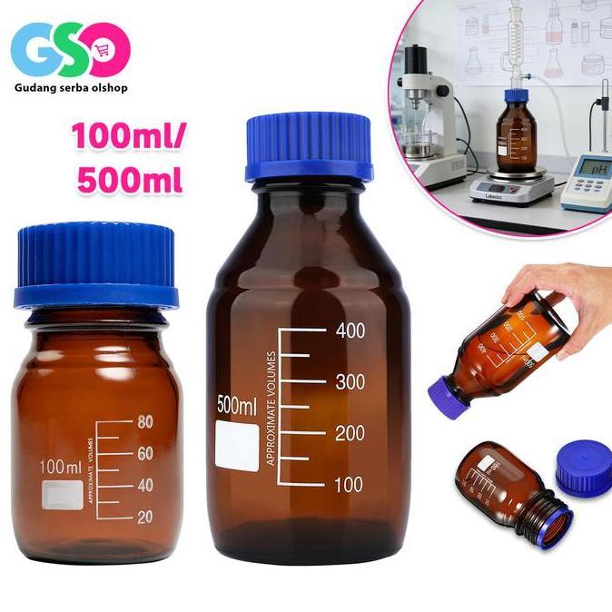 KOLBUNE Botol Laboratory 500/100ml Botol Laboratorium Botol Sampel Lab Botol Reagen Botol Blue Cap S