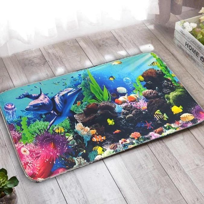PARANE (Praktis) Keset Lantai Pintu Masuk Dekorasi Ruang Tamu Anti Slip 3D Karpet Motif Ikan & Dolph