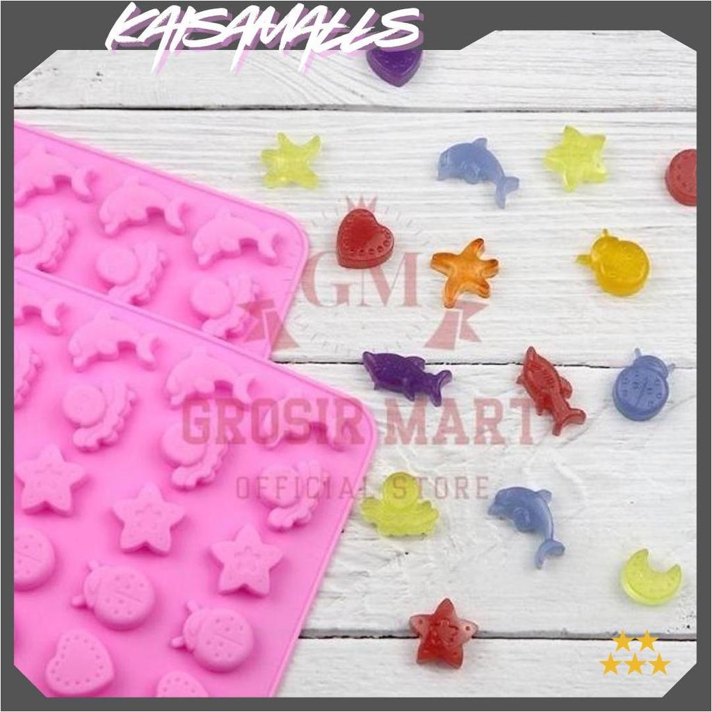 GM Isi 32 Cetakan Puding Kue Coklat Gummy Jelly Permen Yupi Agar Nugget Fondant Silikon Motif Ocean 