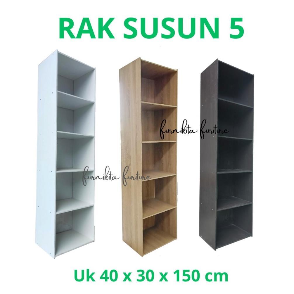 Tahan Lama Rak Buku Susun 5 / Lemari Hias Pajangan Kayu Susun 5