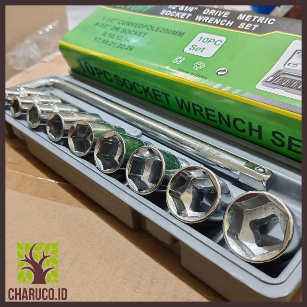 Promo Kunci Shock Sok Set 10Pcs Ktp 1/2 "6 Pt Ukuran 8 - 24Mm - Kunci Socket Wrench Set 10 Pcs Cod -